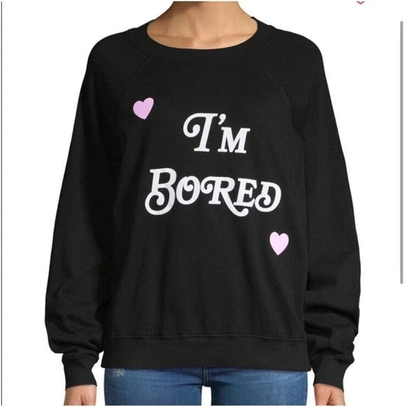 Wildfox Couture White Label "I'm Bored" Black Sweatshirt Women’s Size Medium - Picture 1 of 10
